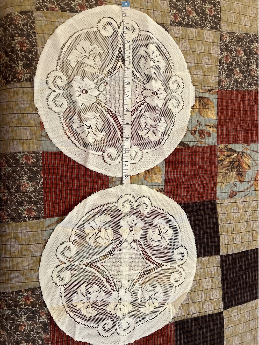 Set of 2 Vintage White Crochet Lace Round Doilies